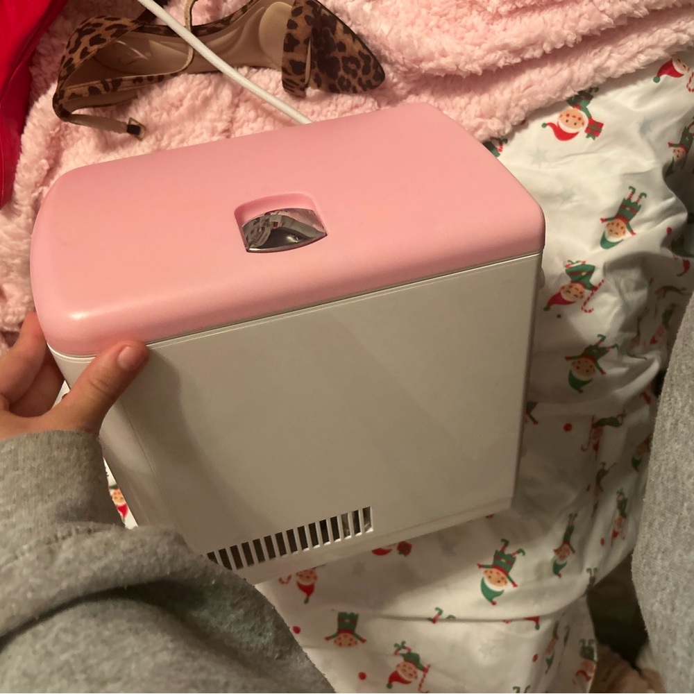 Pink and White Mini Fridge